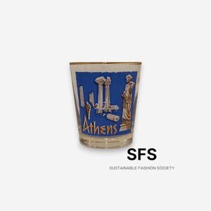 Vintage MCM Athens Greece Souvenir Glass | Gold Rimmed Greek Tumbler
